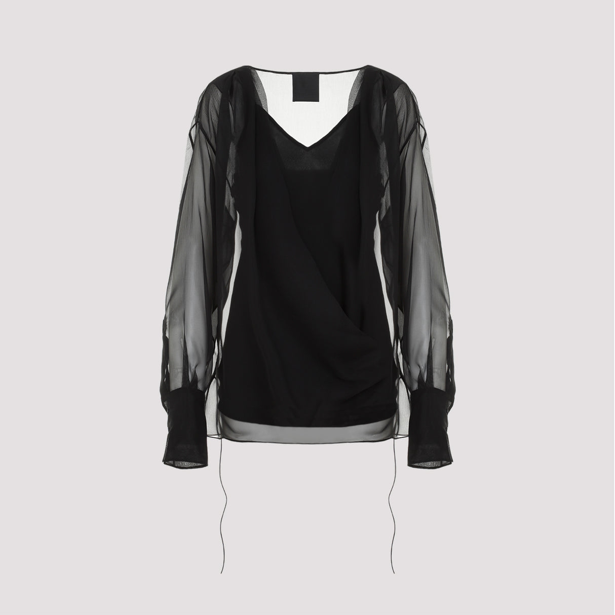 GIVENCHY Elegant Silk Shirt with Draped Details and Balloon Long Sleeves