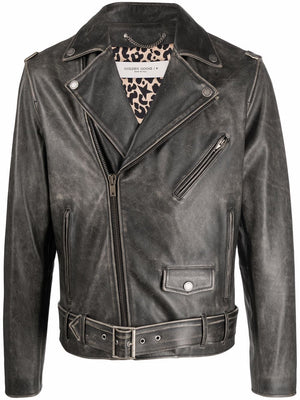 GOLDEN GOOSE Vintage-Effect Leather Biker Jacket - Size 48