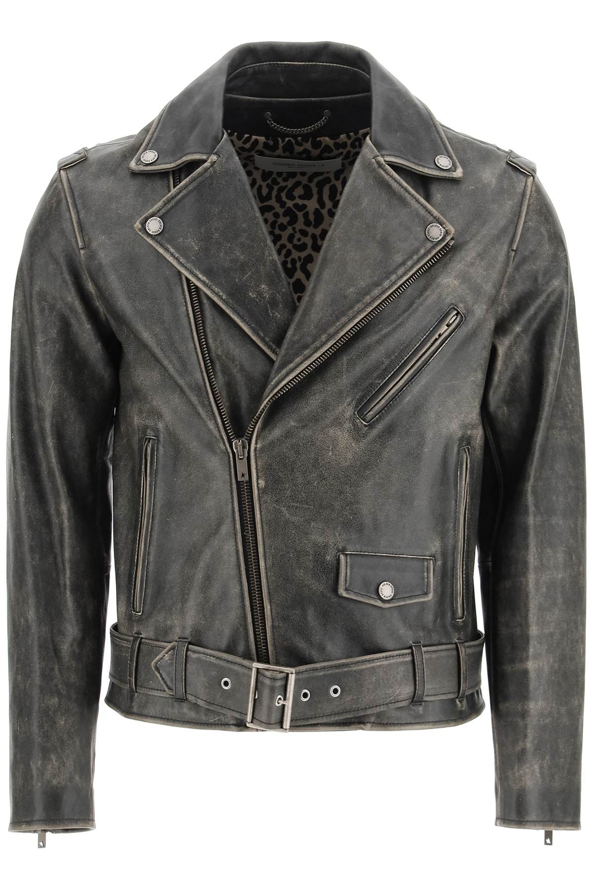 GOLDEN GOOSE Vintage-Effect Leather Biker Jacket - Size 48