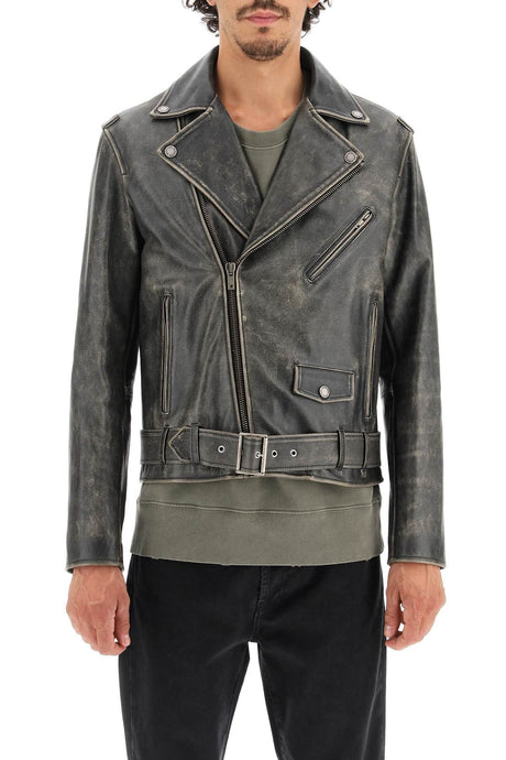 GOLDEN GOOSE Vintage-Effect Leather Biker Jacket - Size 48