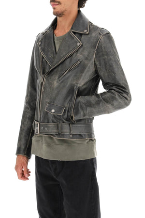 GOLDEN GOOSE Vintage-Effect Leather Biker Jacket - Size 48