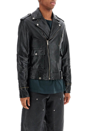 GOLDEN GOOSE Sleek Black Waxed Leather Biker Jacket