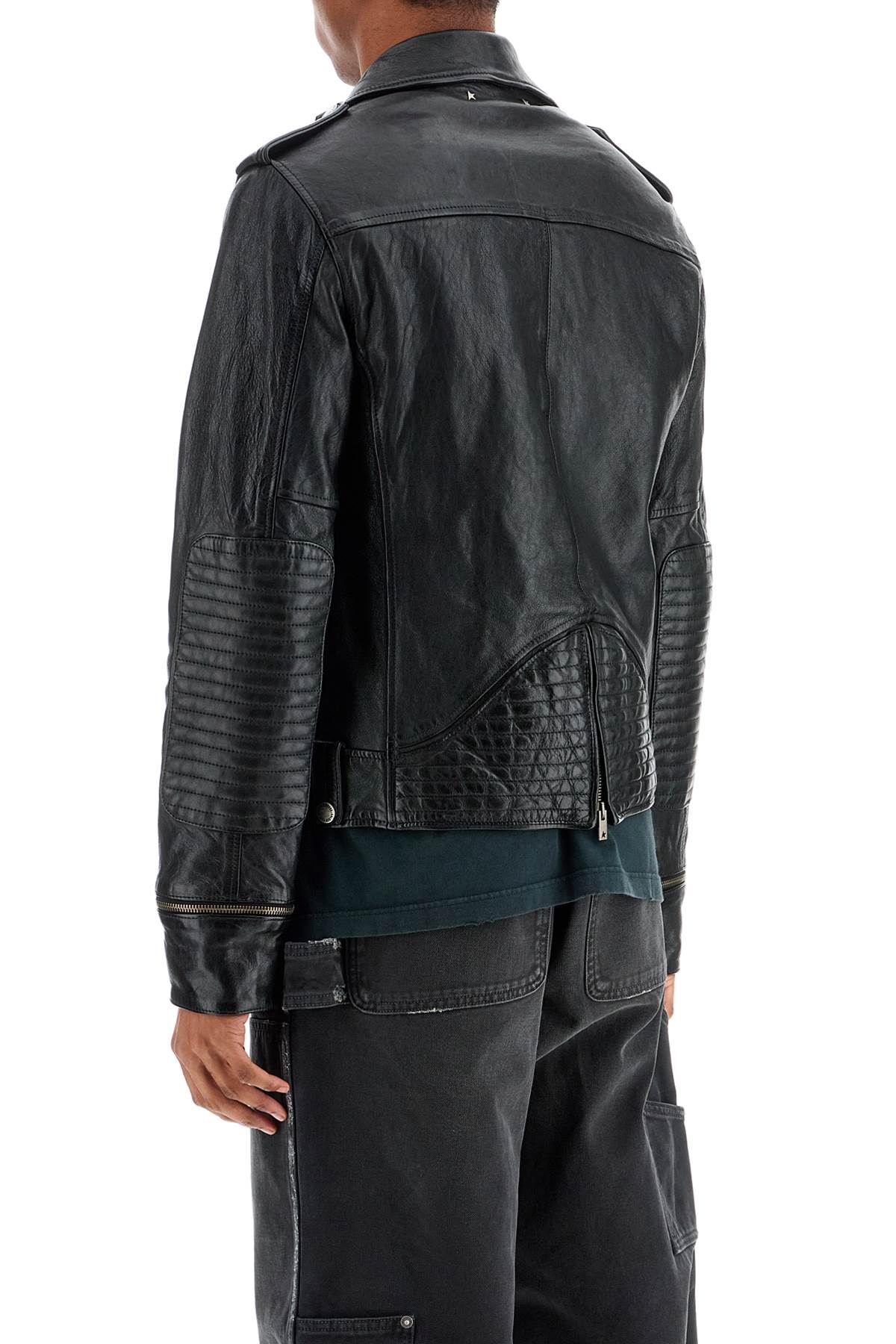 GOLDEN GOOSE Sleek Black Waxed Leather Biker Jacket