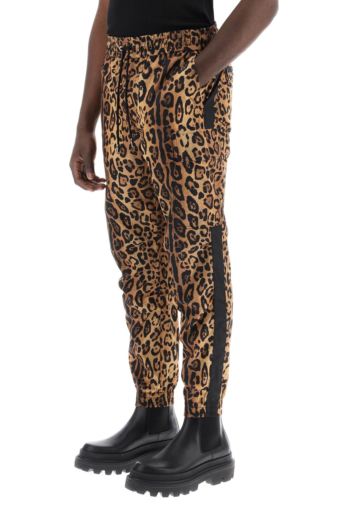 DOLCE & GABBANA Men's Leopard Print Nylon Jogger Pants