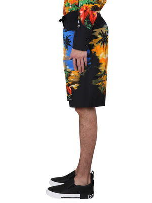 DOLCE & GABBANA Men's Mini Bermuda Shorts with Vibrant Hawaii Print