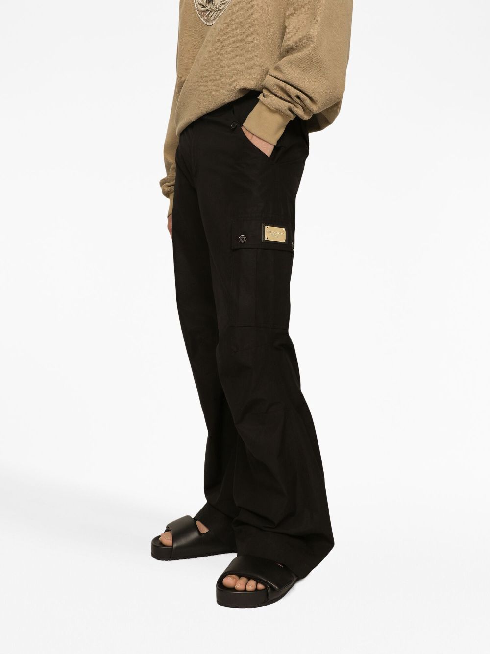 DOLCE & GABBANA Cargo-Pocket Logo-Plaque Cotton Trousers for Men