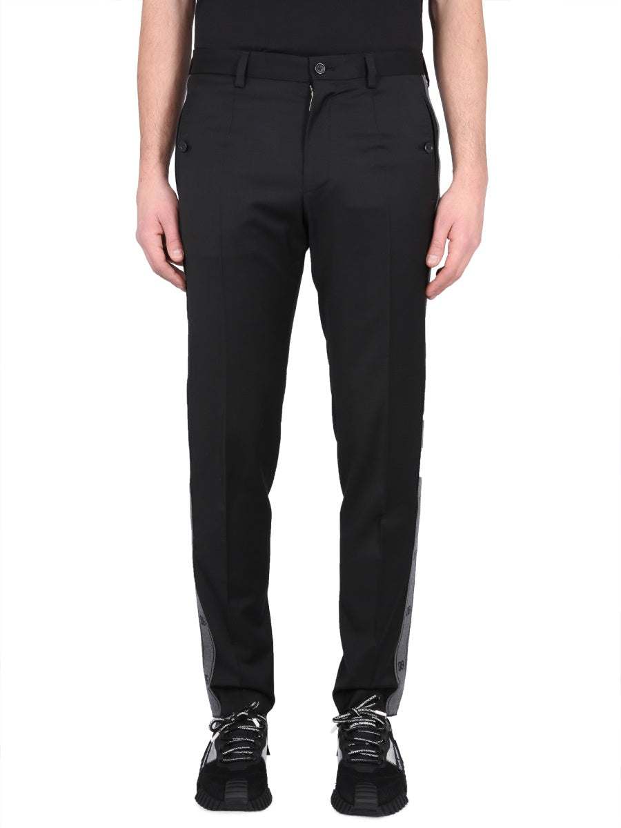 DOLCE & GABBANA Men's Stretch Wool Pants with Button and Concealed Zipper