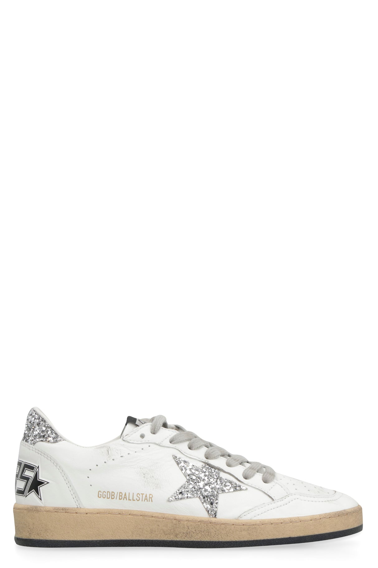 GOLDEN GOOSE Vintage White Leather Sneakers with Glitter Star for Women