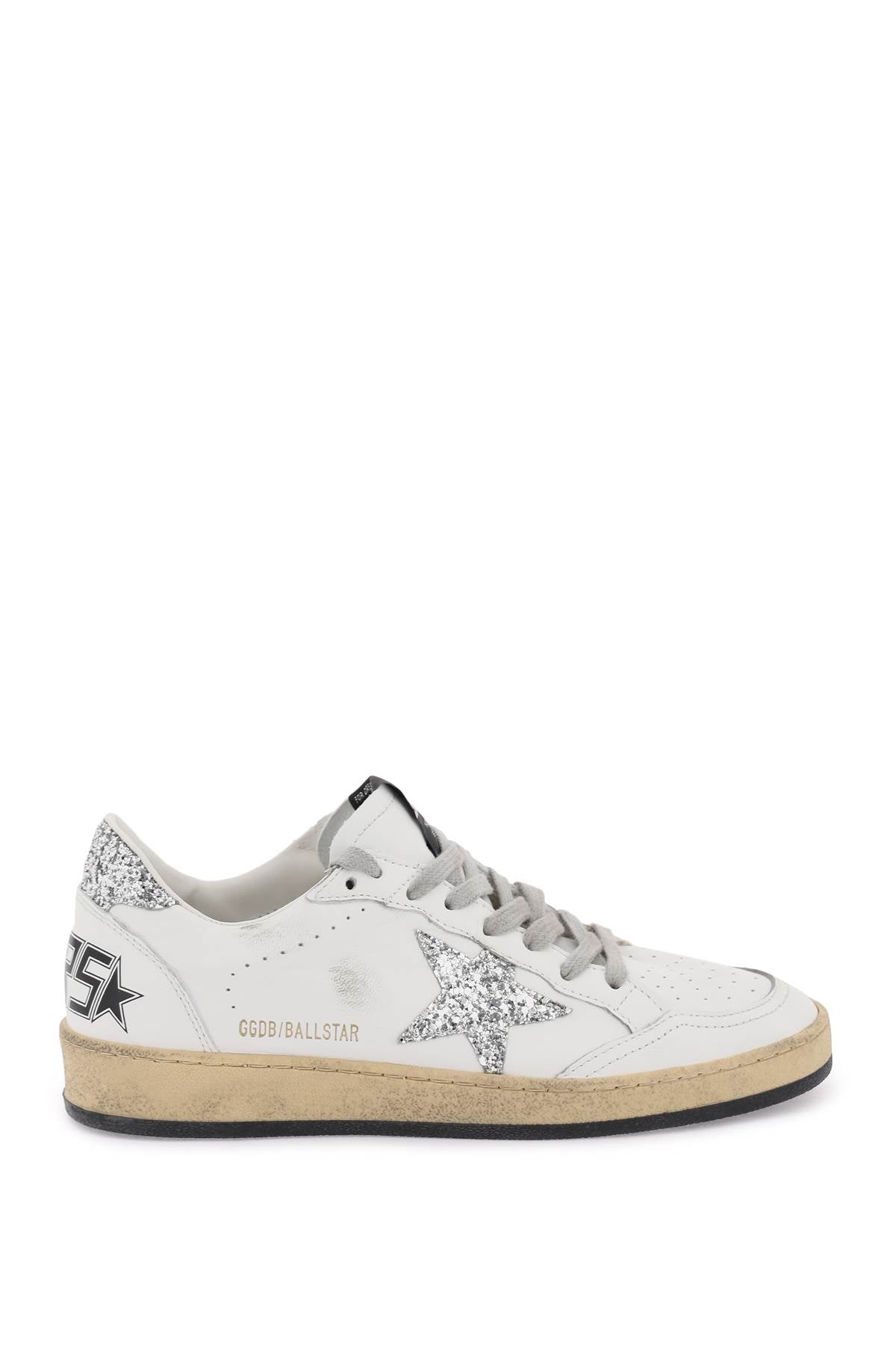 GOLDEN GOOSE Vintage White Leather Sneakers with Glitter Star for Women