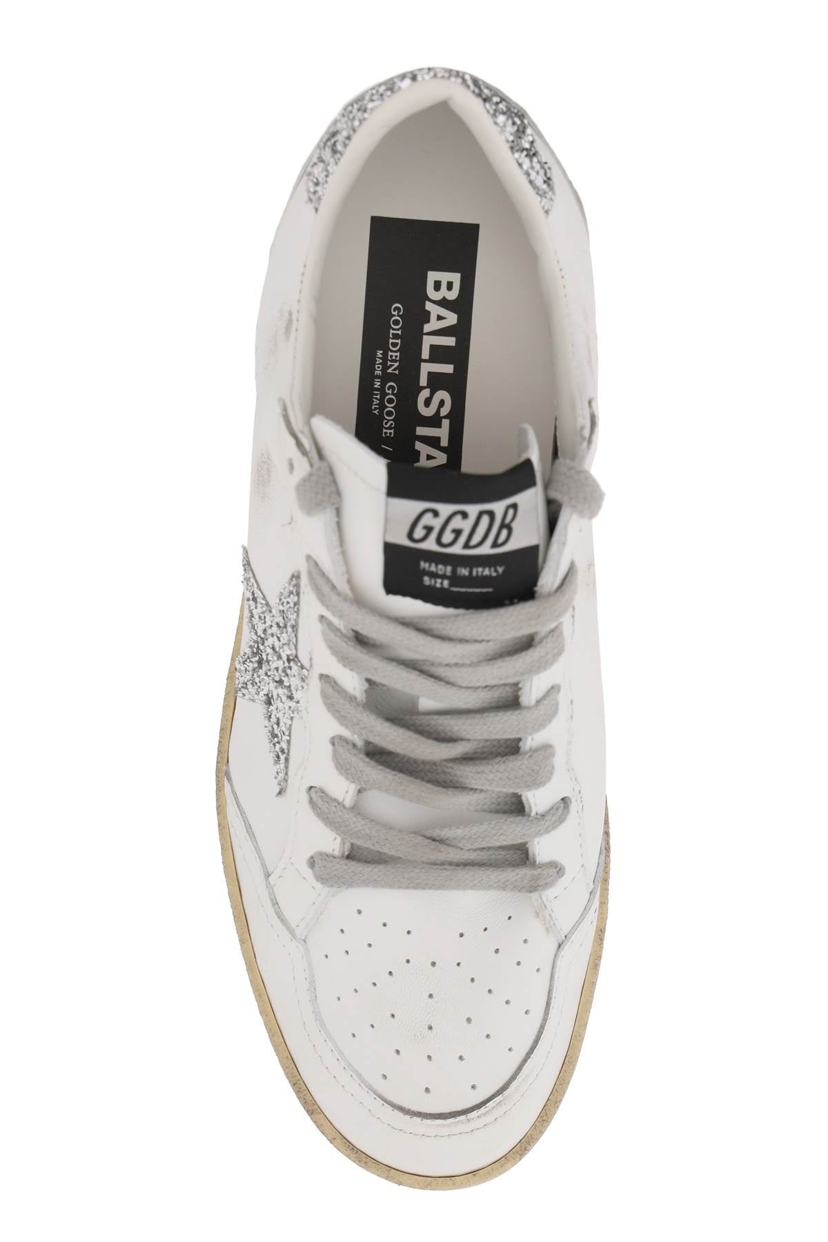 GOLDEN GOOSE Vintage White Leather Sneakers with Glitter Star for Women