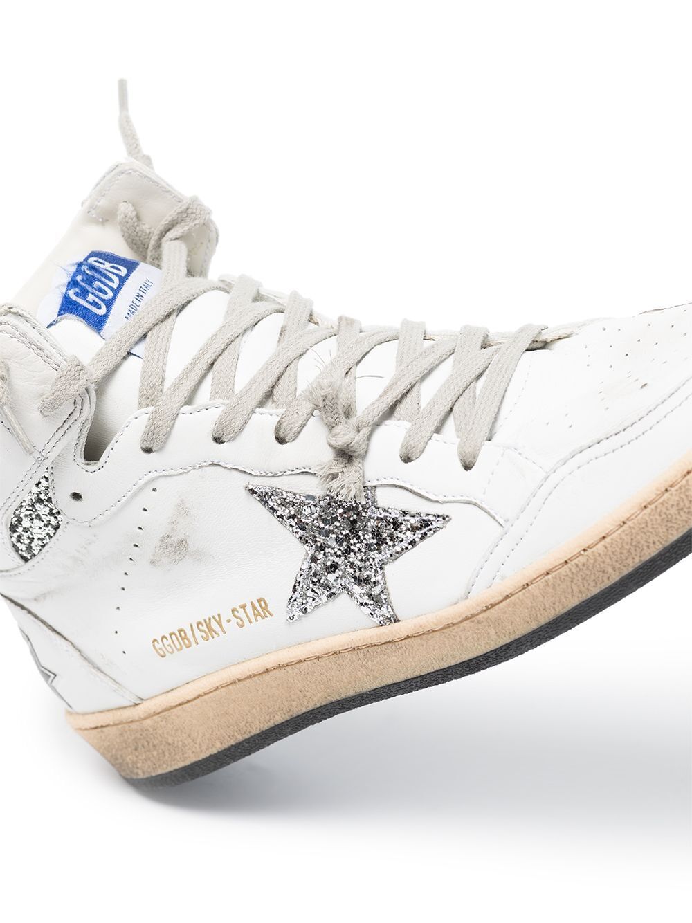 GOLDEN GOOSE Sky Star Leather Sneakers with Glitter Detailing