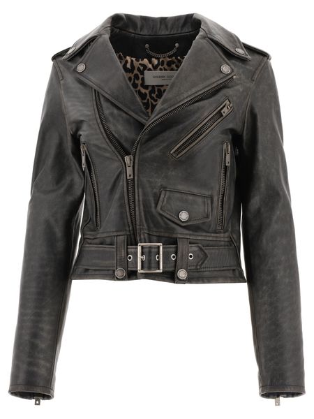 GOLDEN GOOSE Cracked Effect Leather Biker Jacket for Women