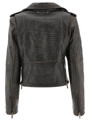 GOLDEN GOOSE Cracked Effect Leather Biker Jacket for Women