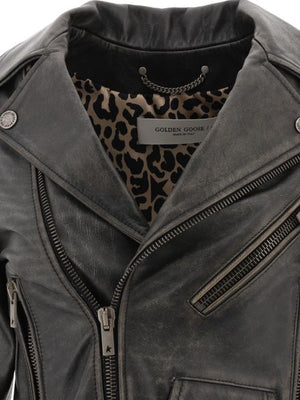 GOLDEN GOOSE Cracked Effect Leather Biker Jacket for Women