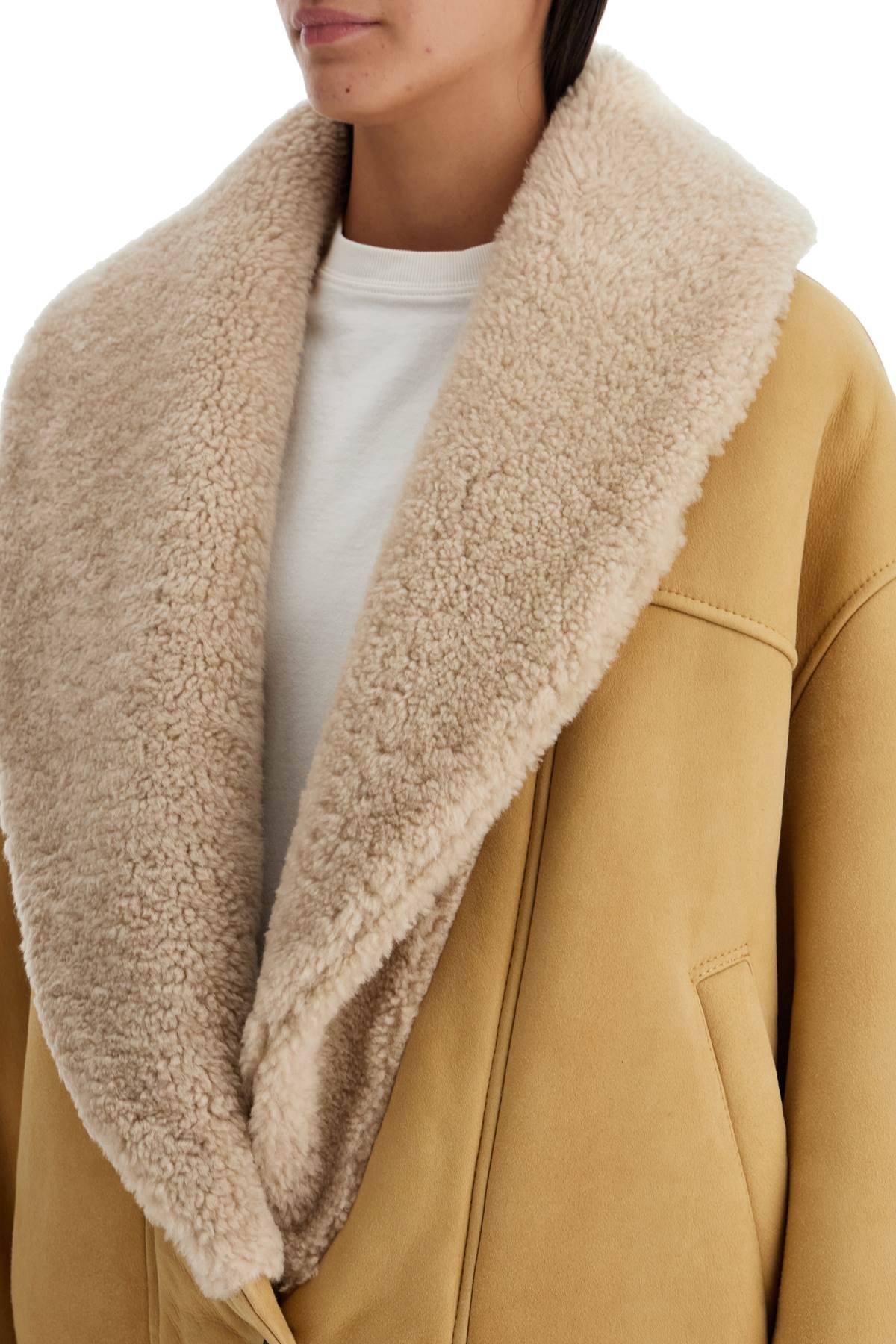 GOLDEN GOOSE Oversized Shearling Jacket with Scarf Collar - Size 40