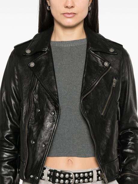 GOLDEN GOOSE Classic Leather Jacket with Off-Centre Zip for Women