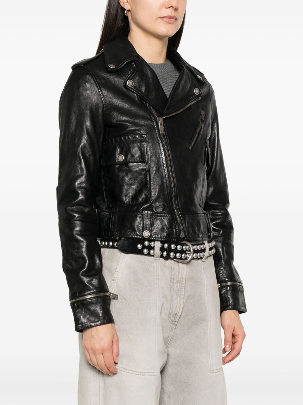 GOLDEN GOOSE Classic Leather Jacket with Off-Centre Zip for Women