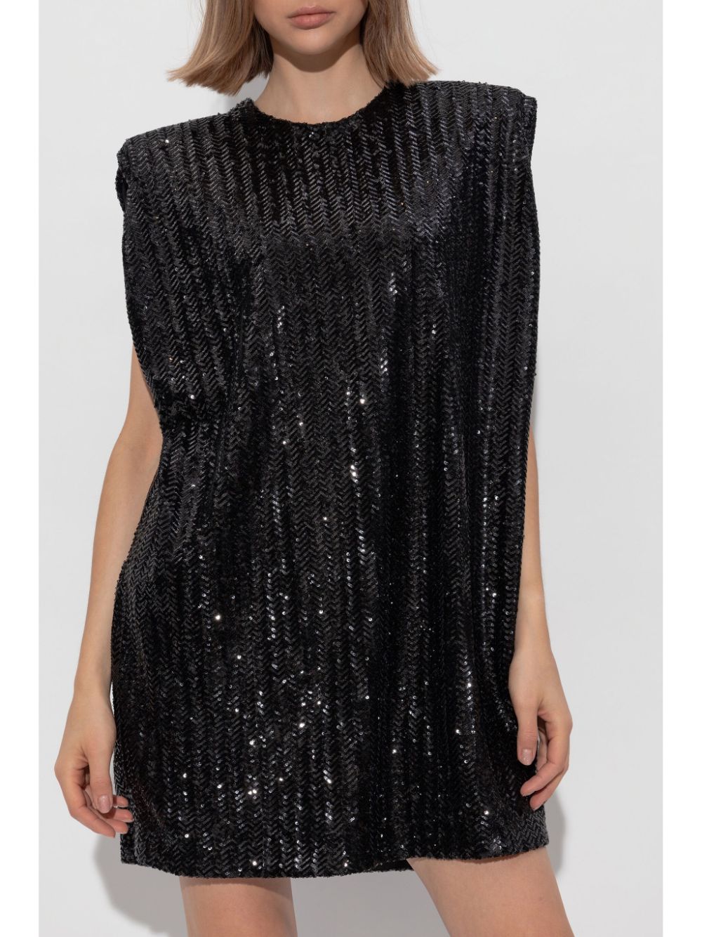 GOLDEN GOOSE Sequined Mini Dress with Rear Button Fastening and Shoulder Pads