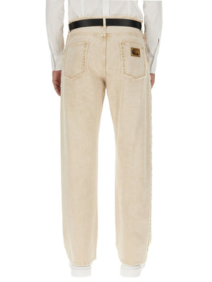 DOLCE & GABBANA Men's Denim Pants with Button Closure and Belt Loops