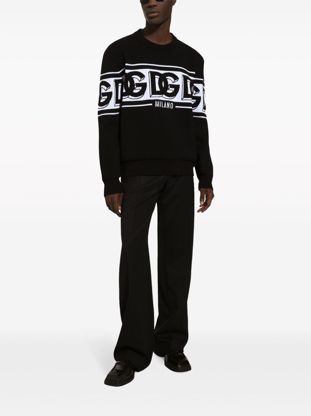 DOLCE & GABBANA Intarsia Knit Logo Crew Neck Jumper - Men's