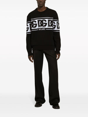 DOLCE & GABBANA Intarsia Knit Logo Crew Neck Jumper - Men's