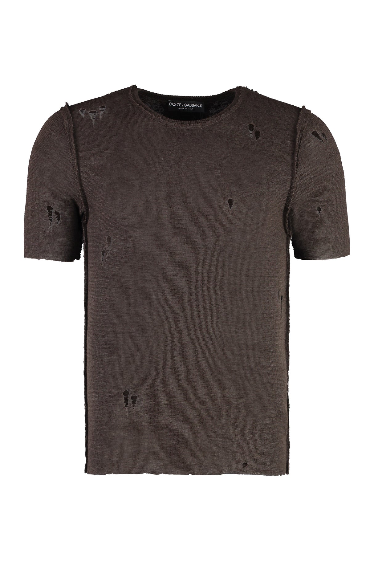 DOLCE & GABBANA Worn-Out Details Knit T-Shirt - Brown