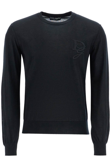 DOLCE & GABBANA Cashmere Crew Neck Sweater with DG Embroidery - Regular Fit