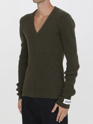 DOLCE & GABBANA Men's Deep V-Neck Ribbed Wool Jumper