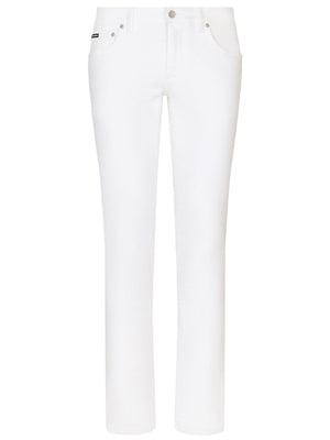 DOLCE & GABBANA White Stretch Denim Slim Fit Jeans with Zip and Button Closure