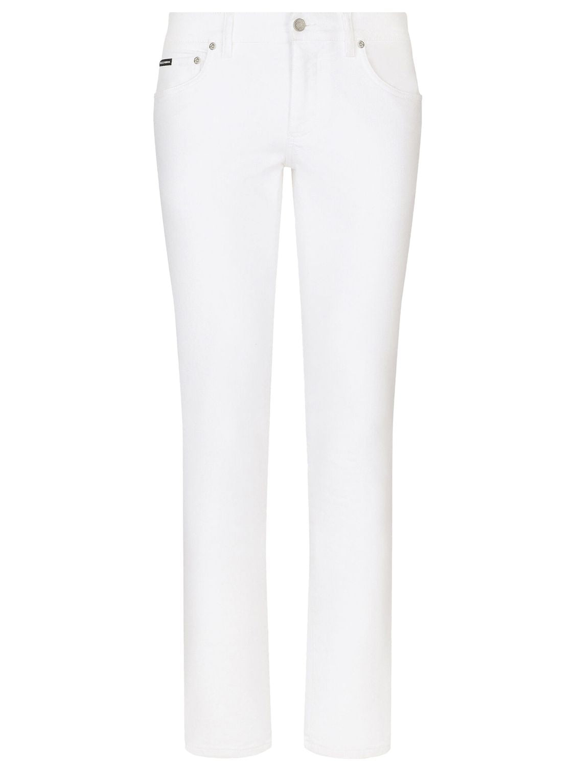 DOLCE & GABBANA White Stretch Denim Slim Fit Jeans with Zip and Button Closure