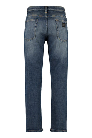 DOLCE & GABBANA Men's Loose-Fit Denim Jeans with Customized Rivets and Contrast Stitching