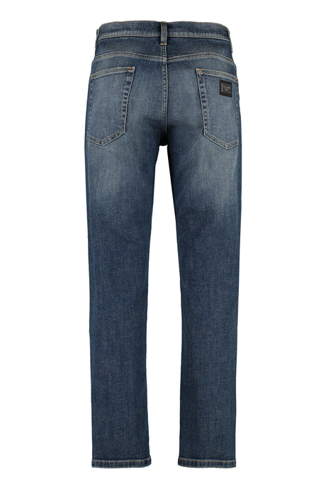 DOLCE & GABBANA Men's Loose-Fit Denim Jeans with Customized Rivets and Contrast Stitching