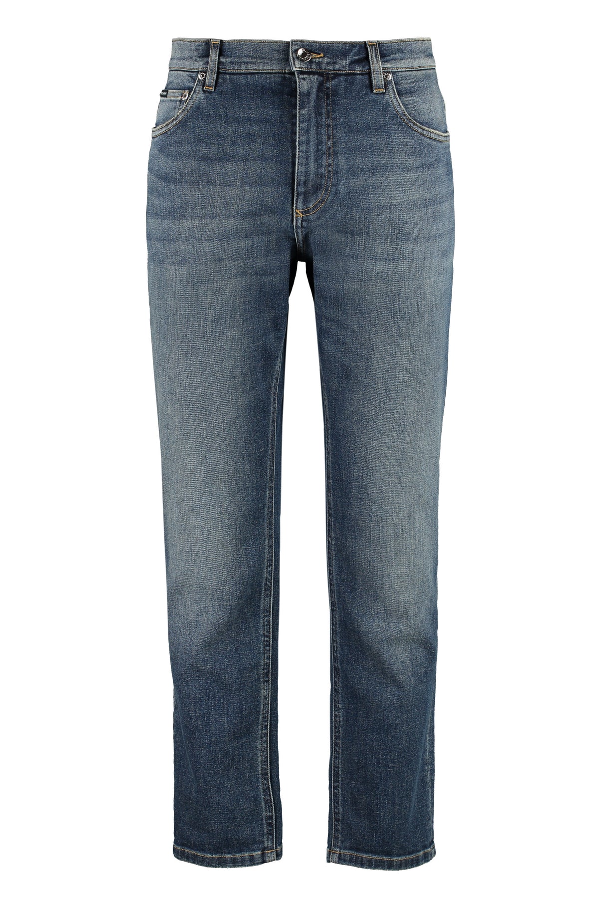 DOLCE & GABBANA Men's Loose-Fit Denim Jeans with Customized Rivets and Contrast Stitching