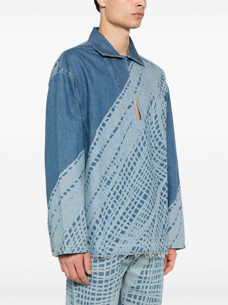 LOEWE Men's Denim Shirt with Fishnet Motif