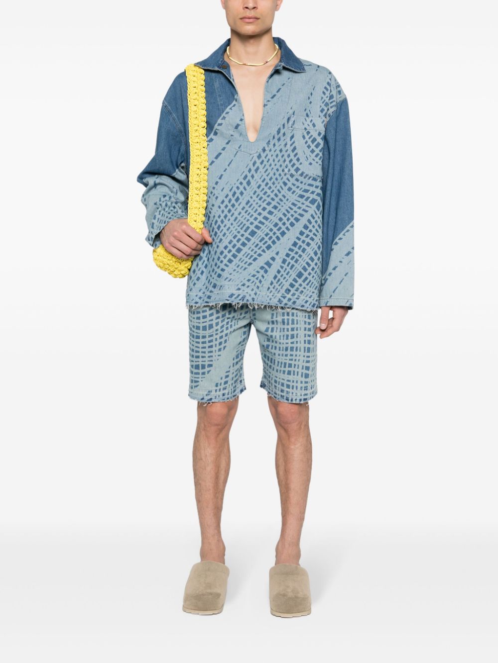 LOEWE Men's Denim Shirt with Fishnet Motif