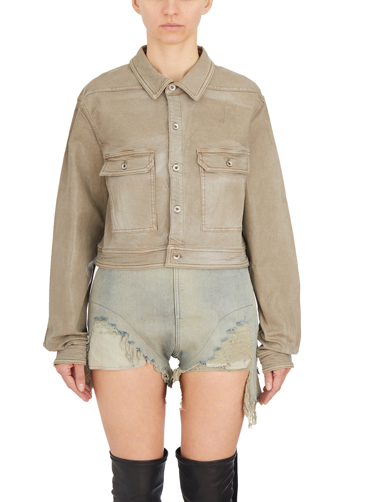 RICK OWENS Cropped Denim Cape Sleeve Jacket