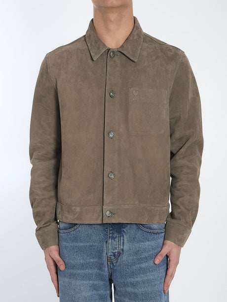 AMI PARIS Suede Leather Jacket - Slim Fit, Size L