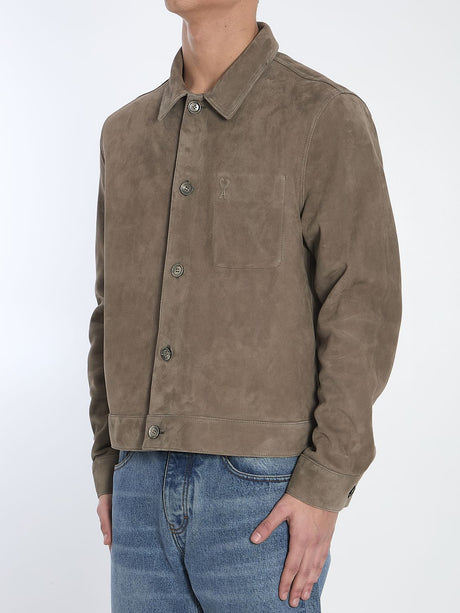 AMI PARIS Suede Leather Jacket - Slim Fit, Size L