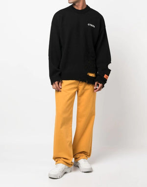 HERON PRESTON Shredded Logo Knit Sweater