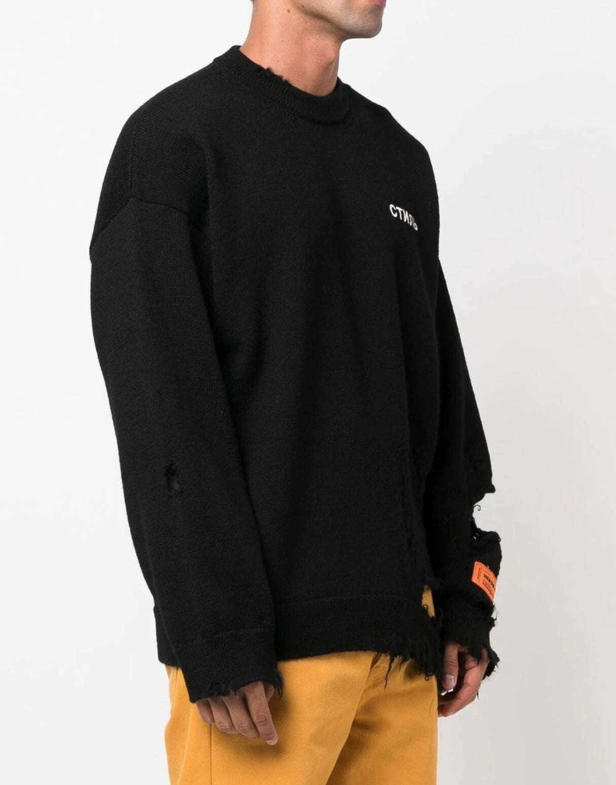 HERON PRESTON Shredded Logo Knit Sweater