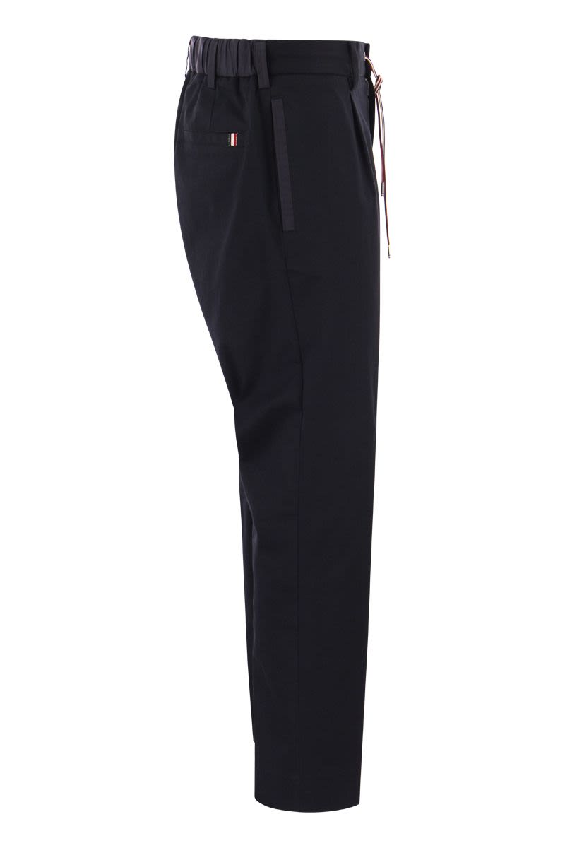 MONCLER Gabardine Trousers with Tricolour Drawstring