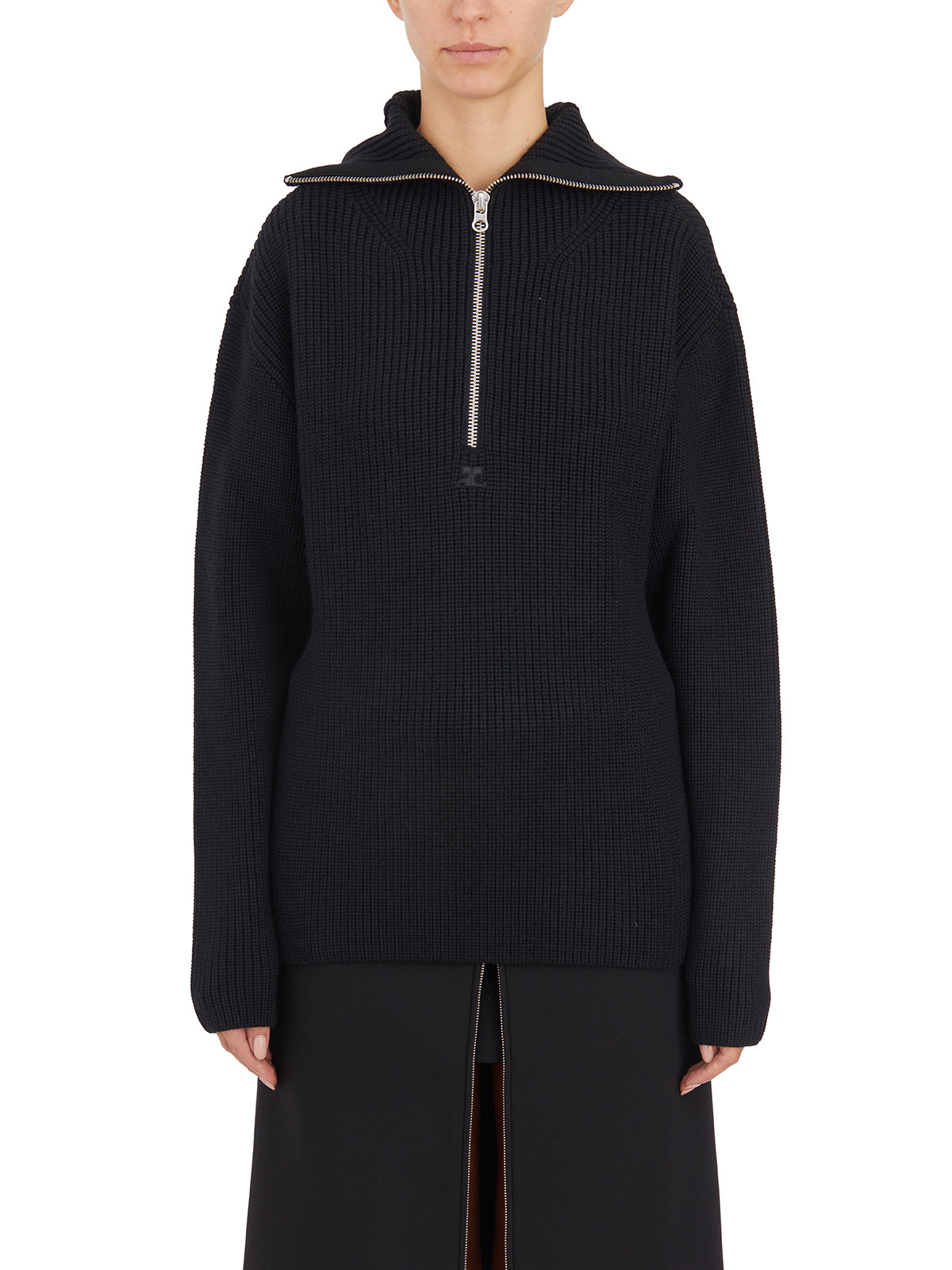 COURREGÈS Unisex Ribbed Wool Pullover with Hood (Size S)