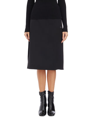 COURREGÈS Tailored Midi Skirt with Front Buttons and Leg Opening - Size 40