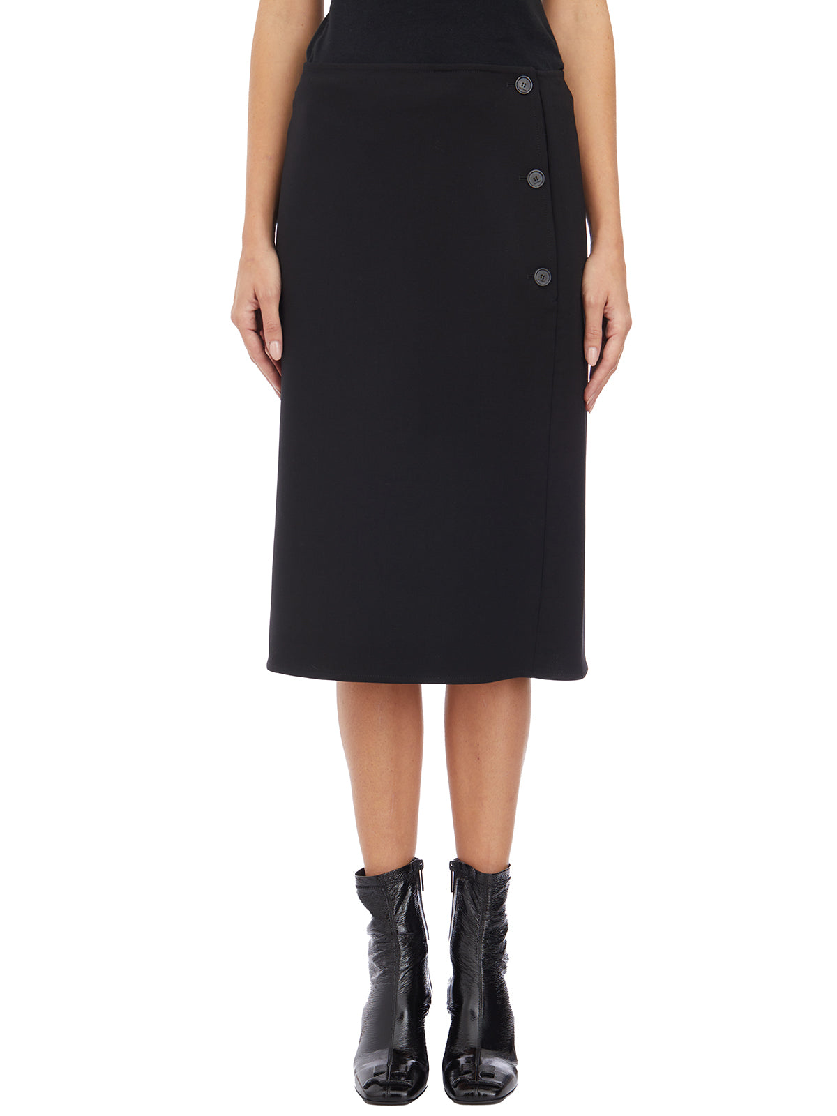 COURREGÈS Tailored Midi Skirt with Front Buttons and Leg Opening - Size 40