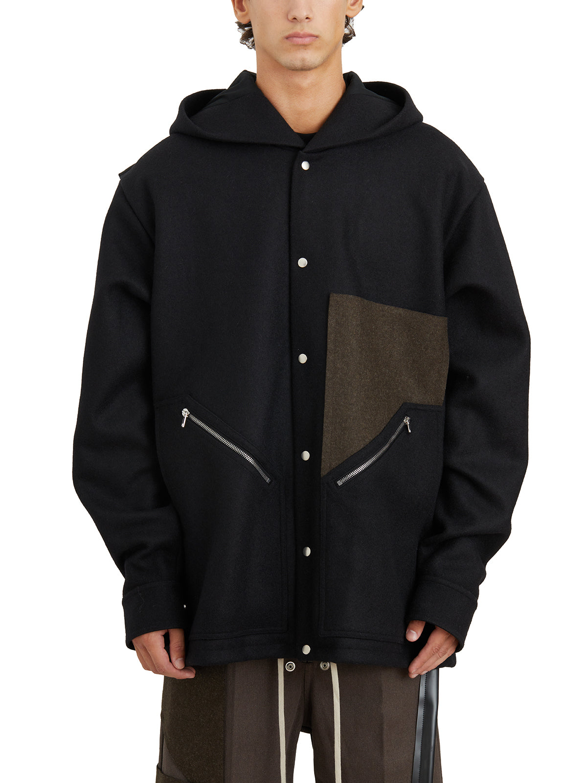 RICK OWENS Men's Hooded Button-Up Jacket with Zip Pockets - Size 48