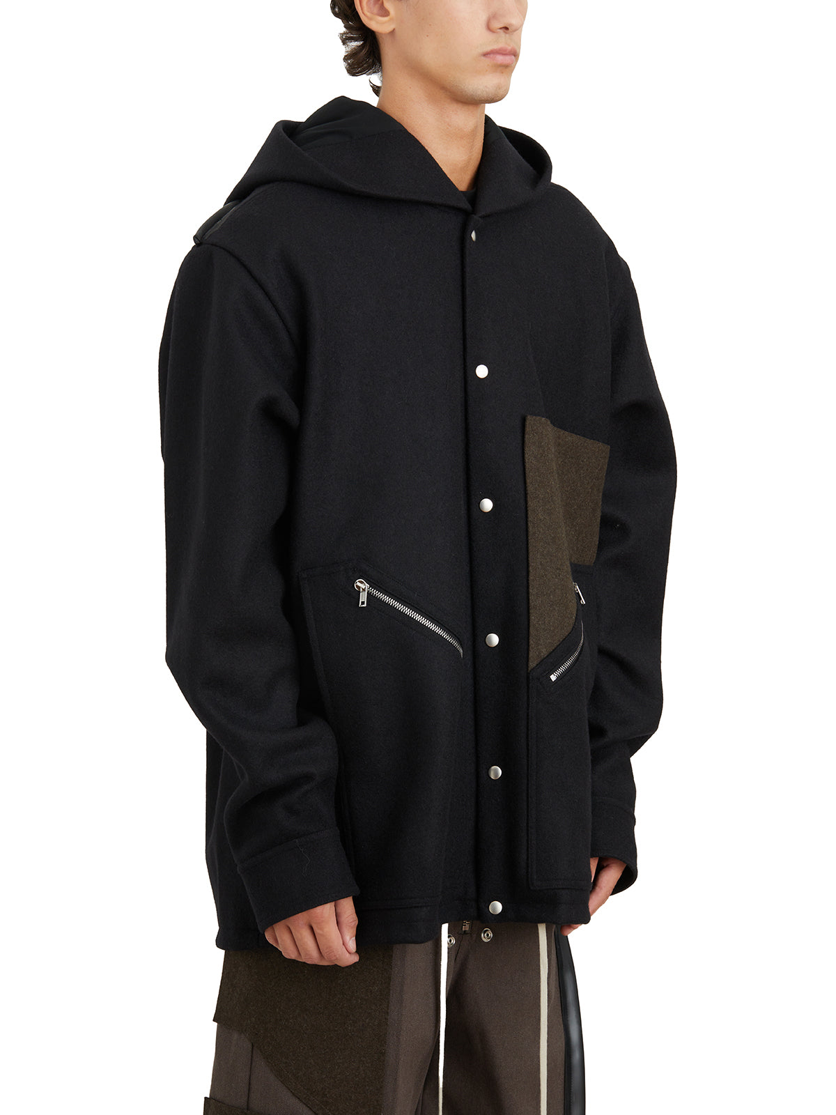 RICK OWENS Men's Hooded Button-Up Jacket with Zip Pockets - Size 48