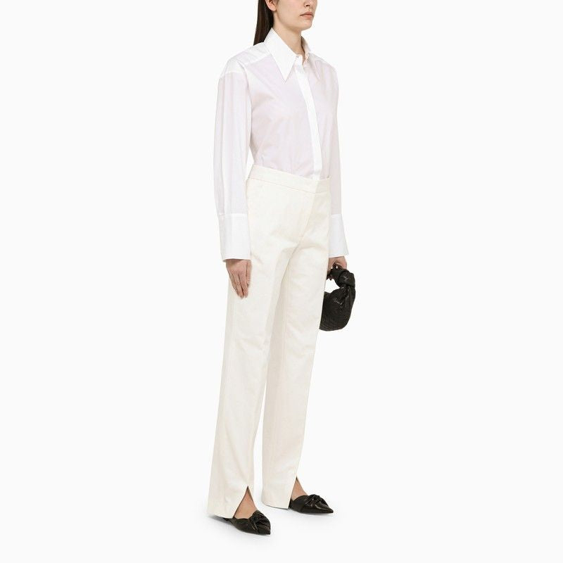 JIL SANDER White Cotton Trousers with Slits for Women - SS24 Collection