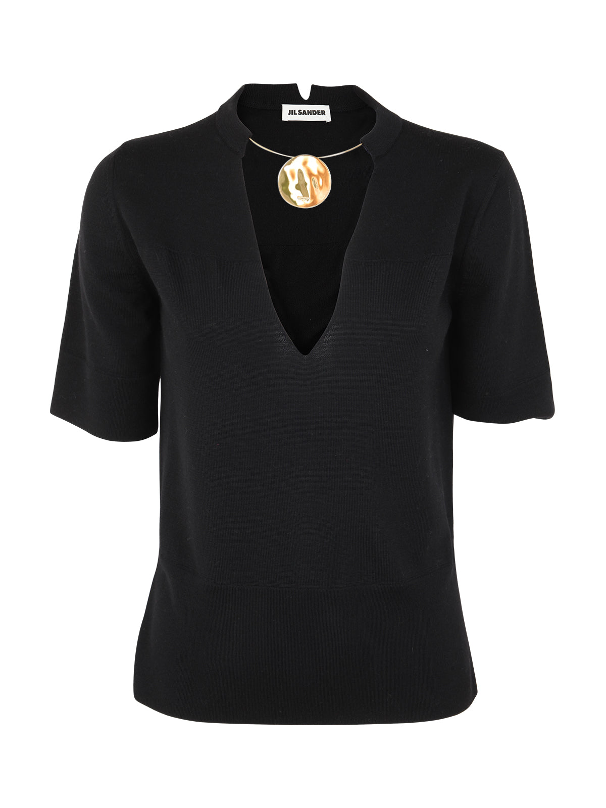 JIL SANDER Mini Crew Neck Short Sleeve Knit with Integrated Jewel Necklace