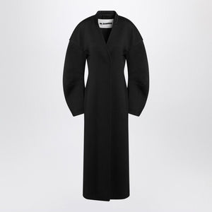 JIL SANDER Double-Breasted Flared Jacket in Black Virgin Wool