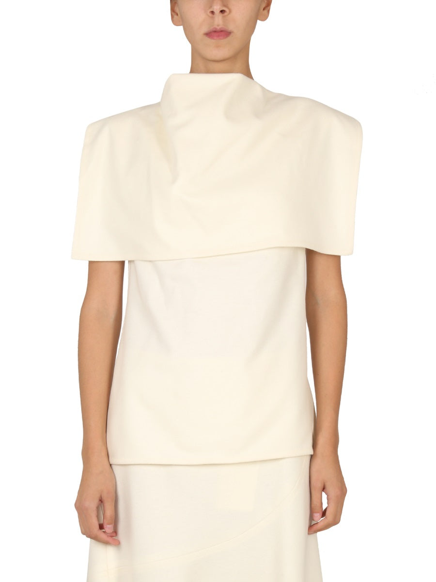 JIL SANDER Wool Round Shoulder Back Zip Top